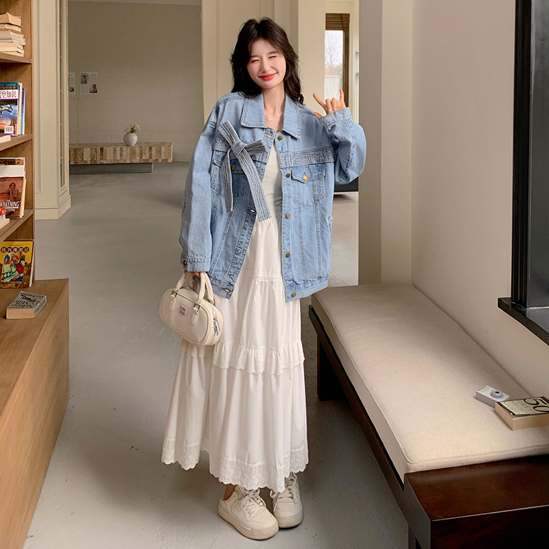 蓝色蝴蝶结牛仔外套女2025春季新款设计感超好看韩系百搭夹克上衣,女装短外套,乔安迪