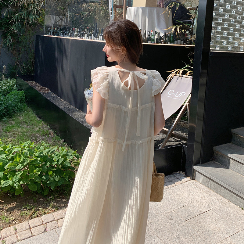 法式甜美减龄小飞袖连衣裙女2025夏季新款韩版宽松显瘦初恋长裙子,女装连衣裙,乔安迪