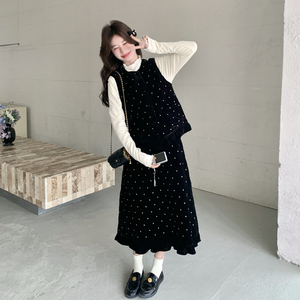 现货8556-P195K278丝绒钉珠马甲+半裙加厚两件套 打底衫单批55，女装套装/套裙，乔安迪