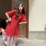 韩版减龄甜美上衣两件套女2025年夏季新款俏皮显瘦条纹半身裙套装，女装套装/套裙，乔安迪