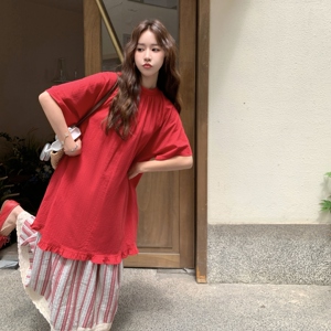 韩版减龄甜美上衣两件套女2025年夏季新款俏皮显瘦条纹半身裙套装图片