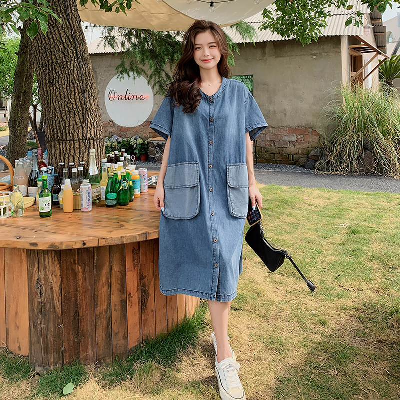 【】超薄牛仔面料2XL大码牛仔连衣裙22107-P115-K168,女装连衣裙,乔安迪
