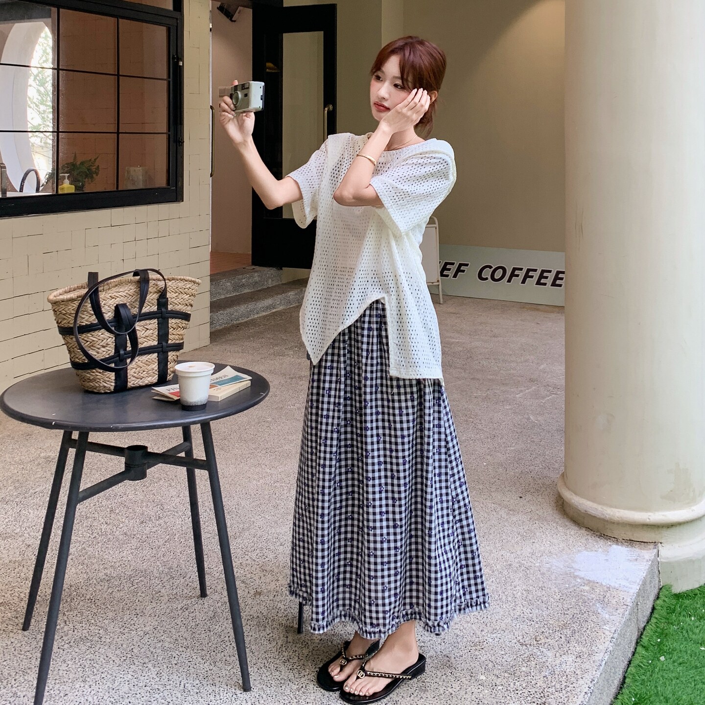 韩版不规则上衣格子半身裙套装女2025夏季新款度假风超好看两件套,女装套装/套裙,乔安迪