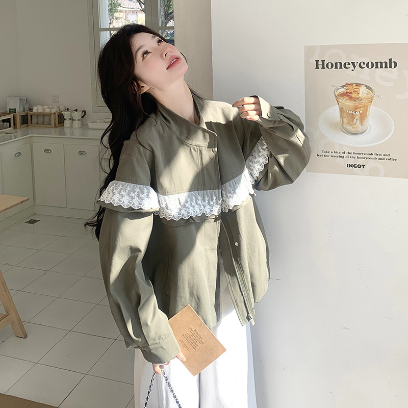 【新款现货】-5826-P155-K238蕾丝花边拼接风衣外套,女装短外套,乔安迪