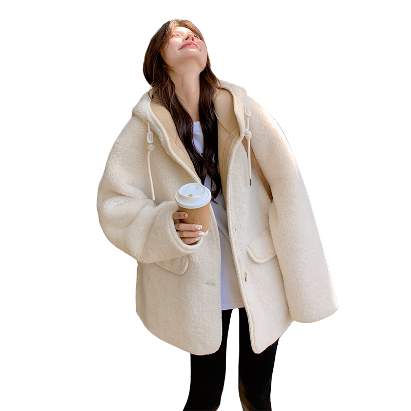 【现货】126-9066P205K308连帽休闲皮毛一体羊羔毛,女装毛呢外套,乔安迪