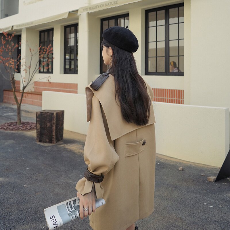 【2022秋】可拆卸坎肩拼皮风衣8618-P155-K218,女装风衣,乔安迪