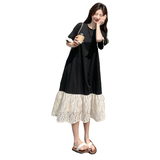 黑色短袖T恤连衣裙女2025夏季新款设计感超好看蕾丝拼接鱼尾长裙，女装连衣裙，乔安迪