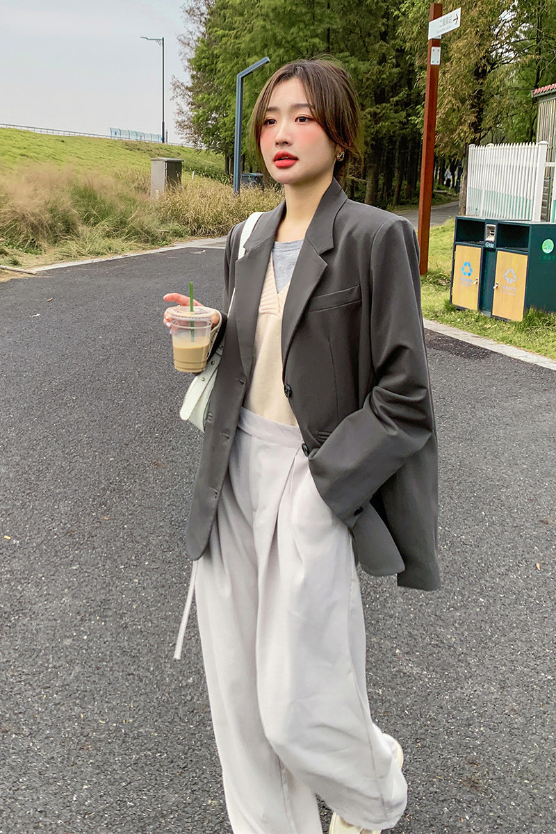 【2022春装新款】已备货主推袖口拼接条纹小西装22006-P120-K178+,女装西装,乔安迪