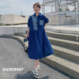 【】超薄牛仔拼接连衣裙22108-P120-K173，女装连衣裙，乔安迪