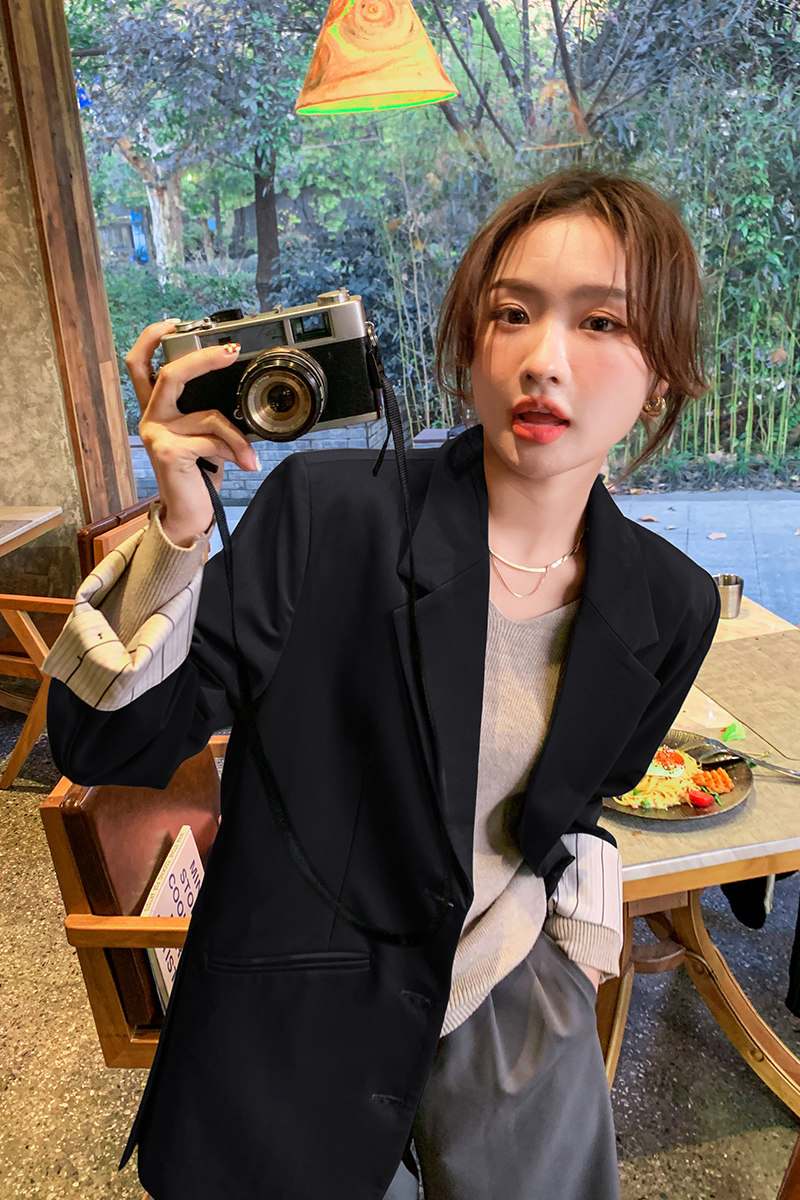 【2022春装新款】已备货主推袖口拼接条纹小西装22006-P120-K178+,女装西装,乔安迪