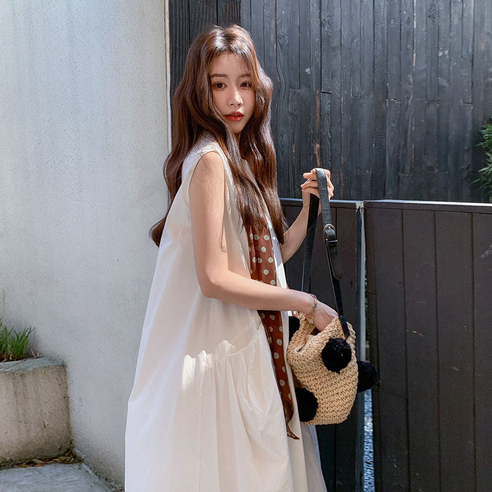 白色无袖背心连衣裙女2025夏季新款法式温柔风宽松减龄超好看长裙,女装连衣裙,乔安迪