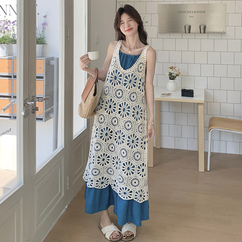 新品，现货5876-P145K218波西米亚镂空长款+背心裙两件套，女装连衣裙，乔安迪