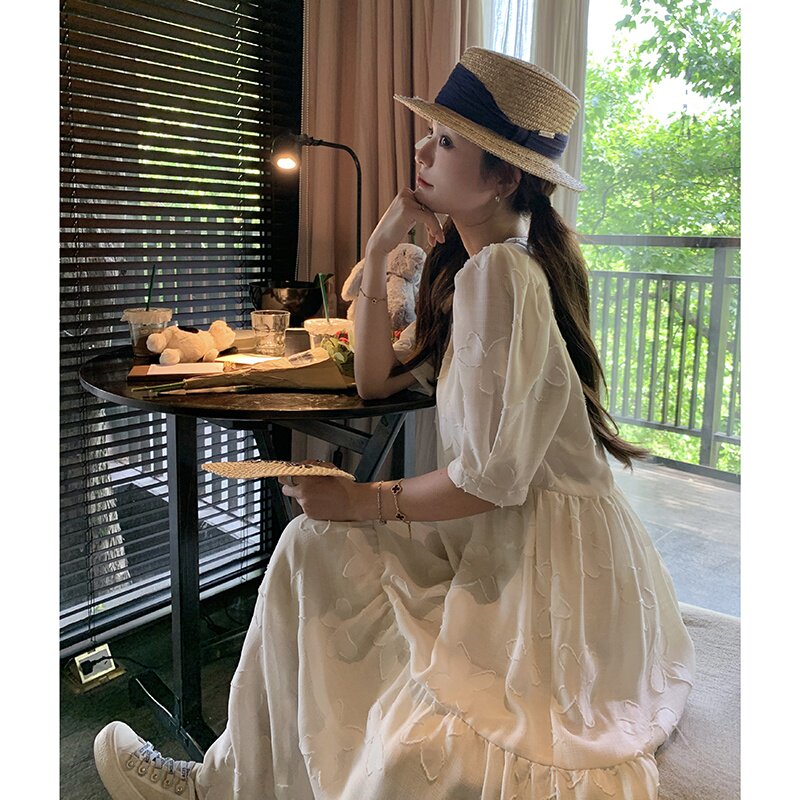 小众设计少女茶歇法式连衣裙2025新款女夏季印花气质初恋白色长裙,女装,乔安迪