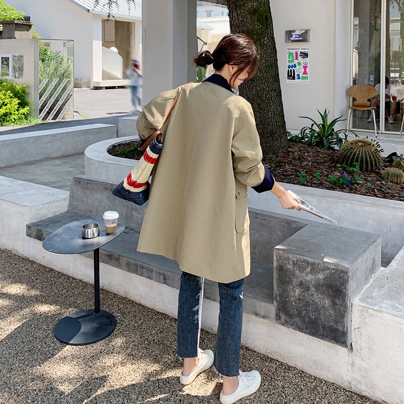 韩系宽松休闲风衣外套女秋2024新款大码女装超好看中长款工装大衣,女装西装,乔安迪