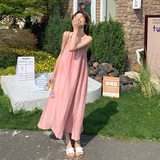 甜美减龄粉色无袖连衣裙女夏2025新款法式温柔风显瘦海边度假长裙，女装连衣裙，乔安迪