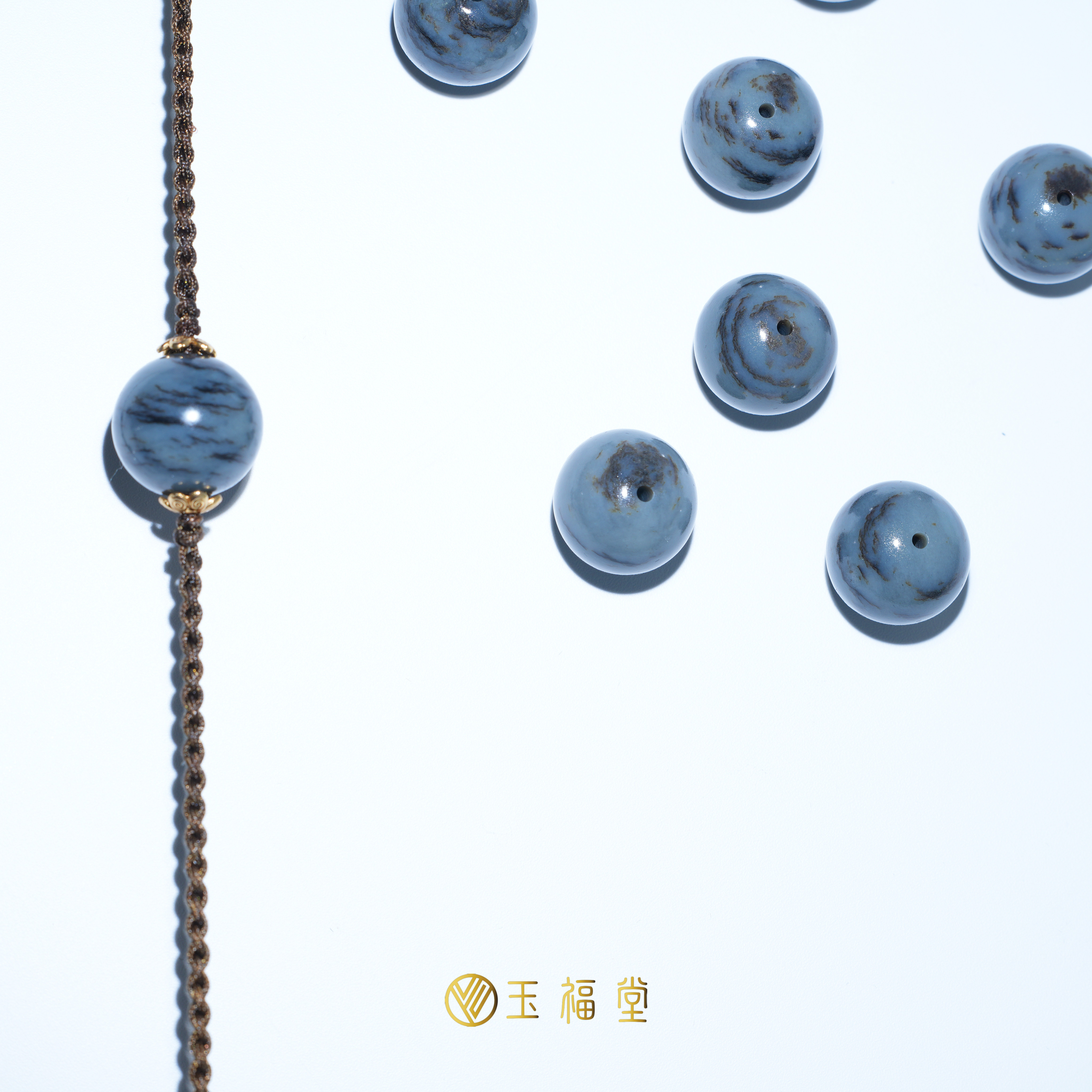 【特价福利】玉福堂 新疆和田籽 青花籽圆珠玉坠路路通转运珠18mm