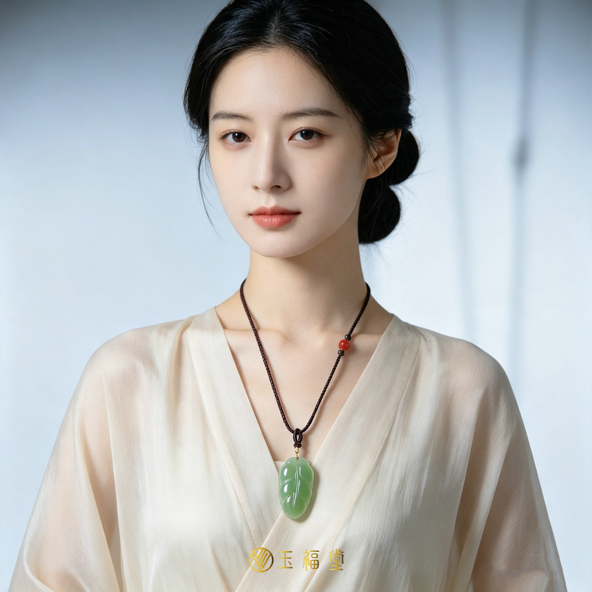 【特惠】玉福堂 | 俄罗斯碧玉阳绿树叶玉坠
