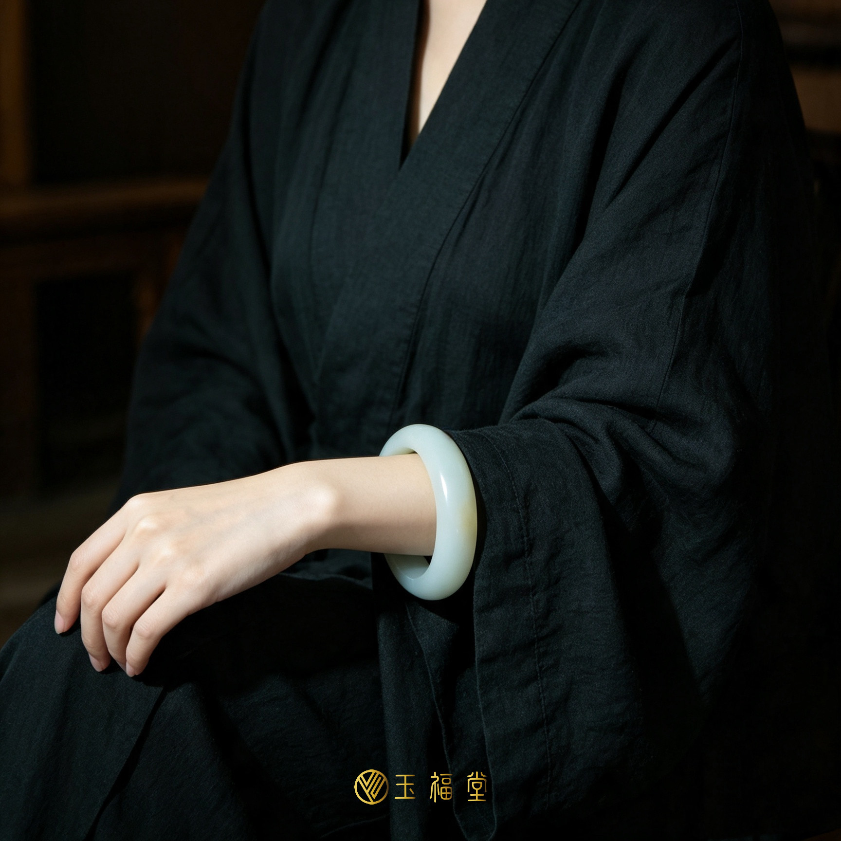 玉福堂 | 新疆和田白镯 | 和田籽 宽胎玉石手镯玉镯子皮色料57.6