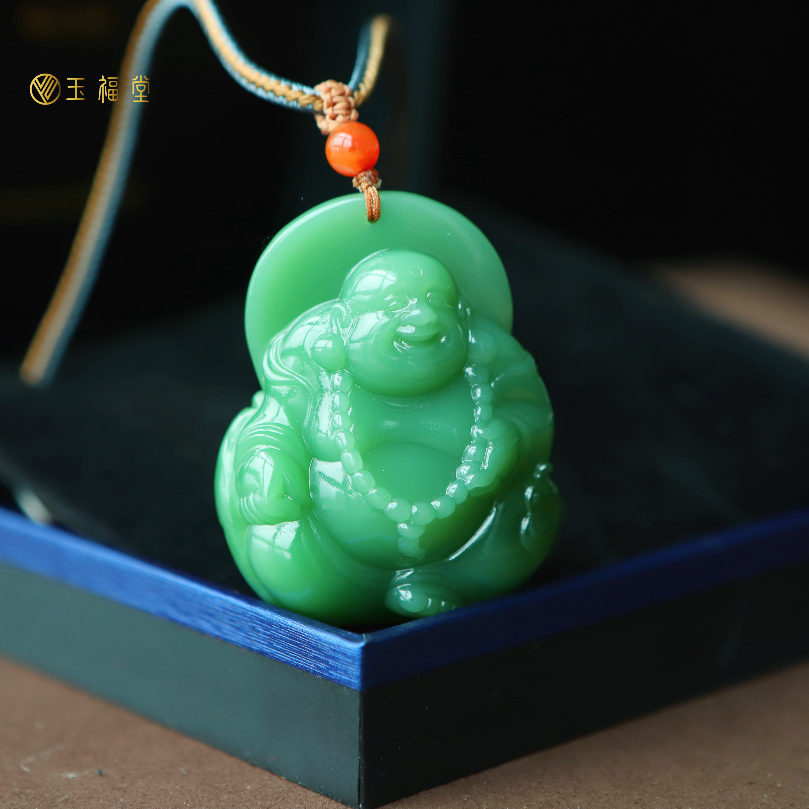 玉福堂 | 俄罗斯碧玉粉绿玉佛挂件