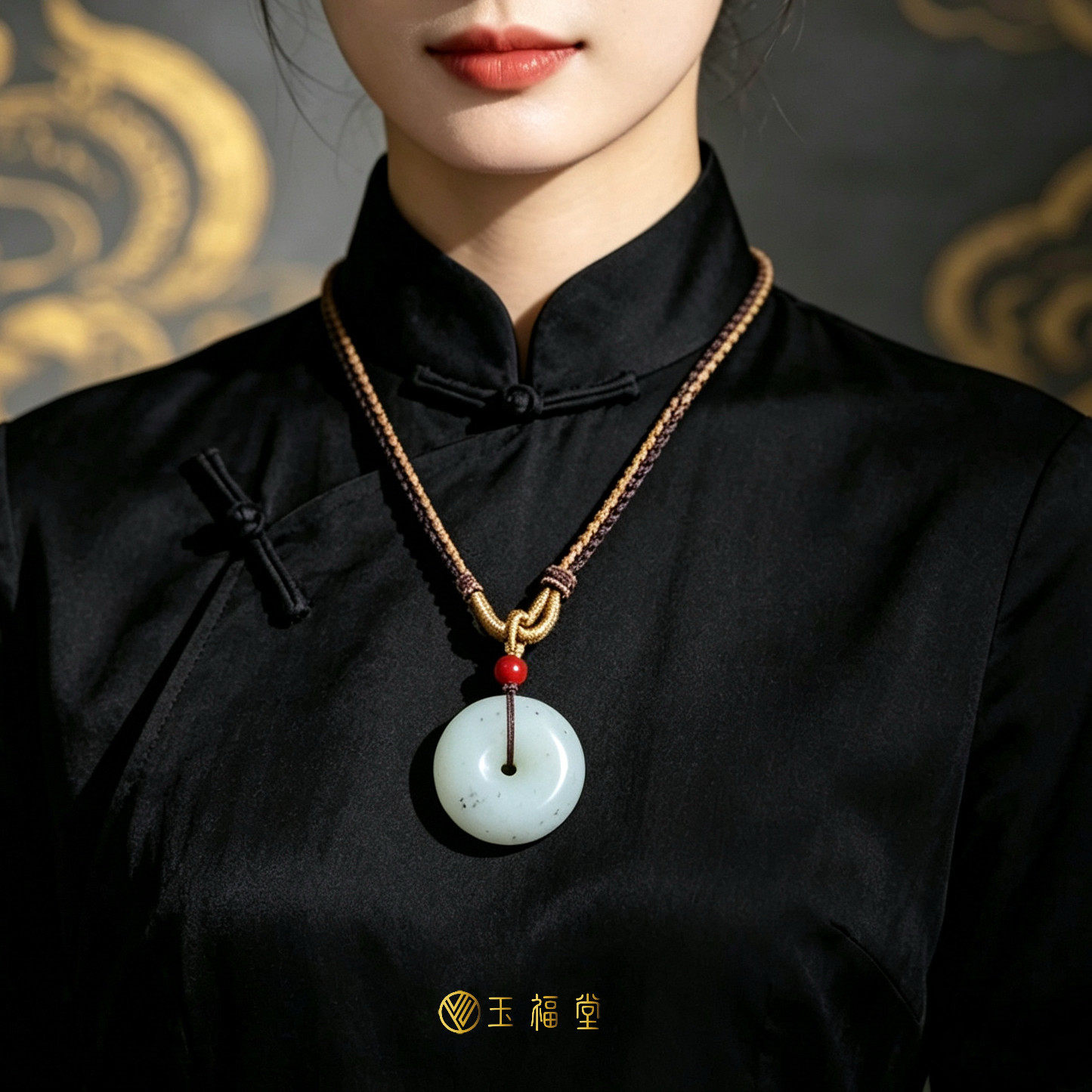 玉福堂 | 新疆和田玉 | 和田籽 |青花籽白玉平安扣挂件大胖墩31mm