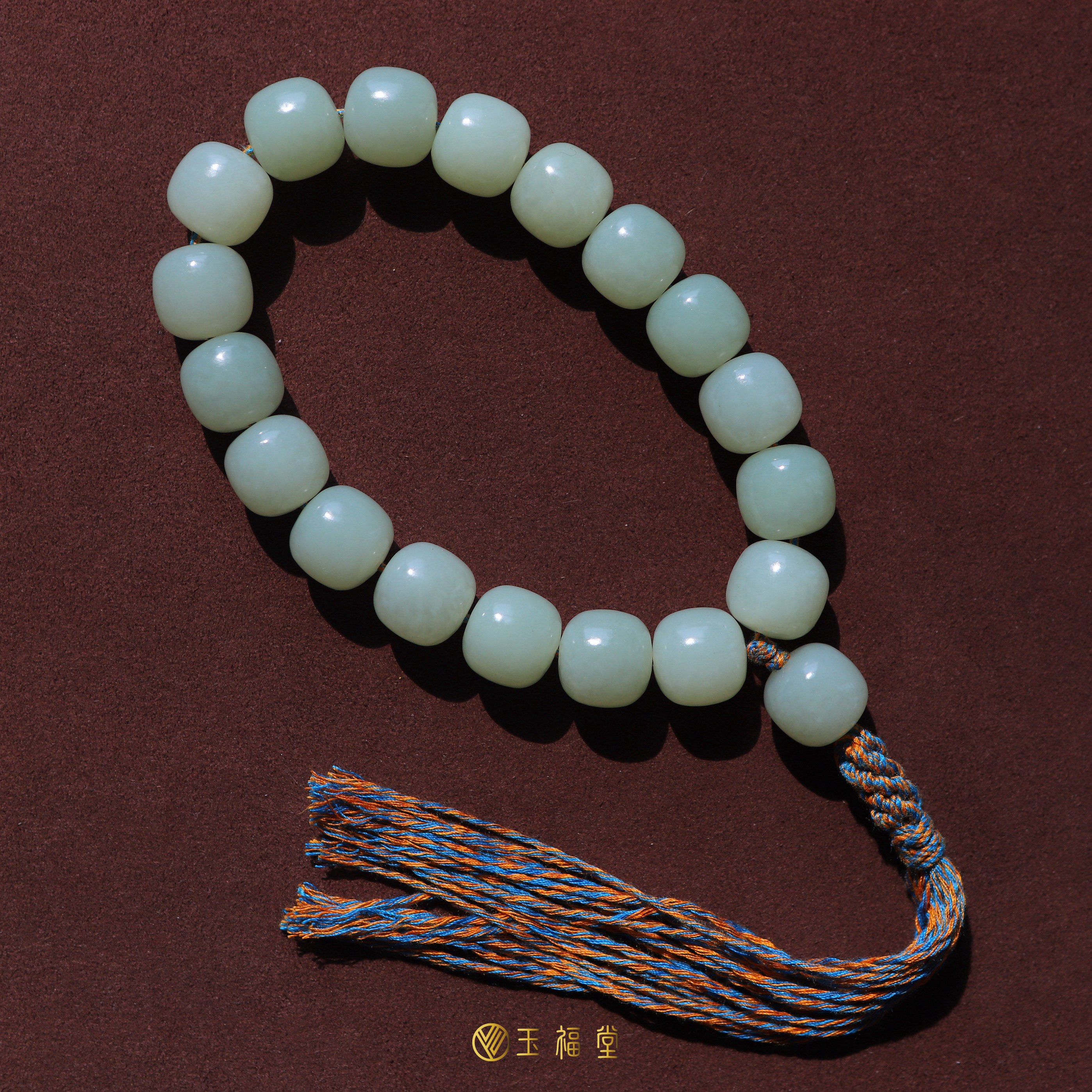 玉福堂 | 新疆和田玉山料 暖白玉 老型珠 玉石手串 手持 16mm