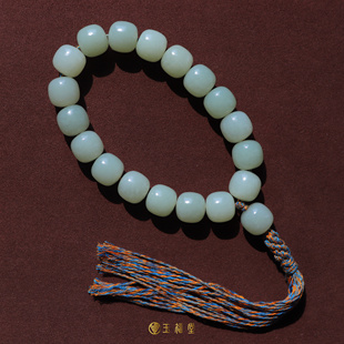 玉福堂 | 新疆和田玉山料 暖白玉 老型珠 玉石手串 手持 16mm