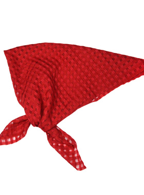 Glee rainbow深红真丝纱透视格子方巾 毛边造型头巾围巾