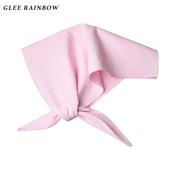 Glee rainbow日系樱花粉亚麻舒适百搭造型方巾头巾