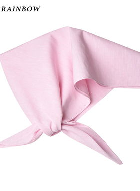 Glee rainbow日系樱花粉亚麻舒适百搭造型方巾头巾