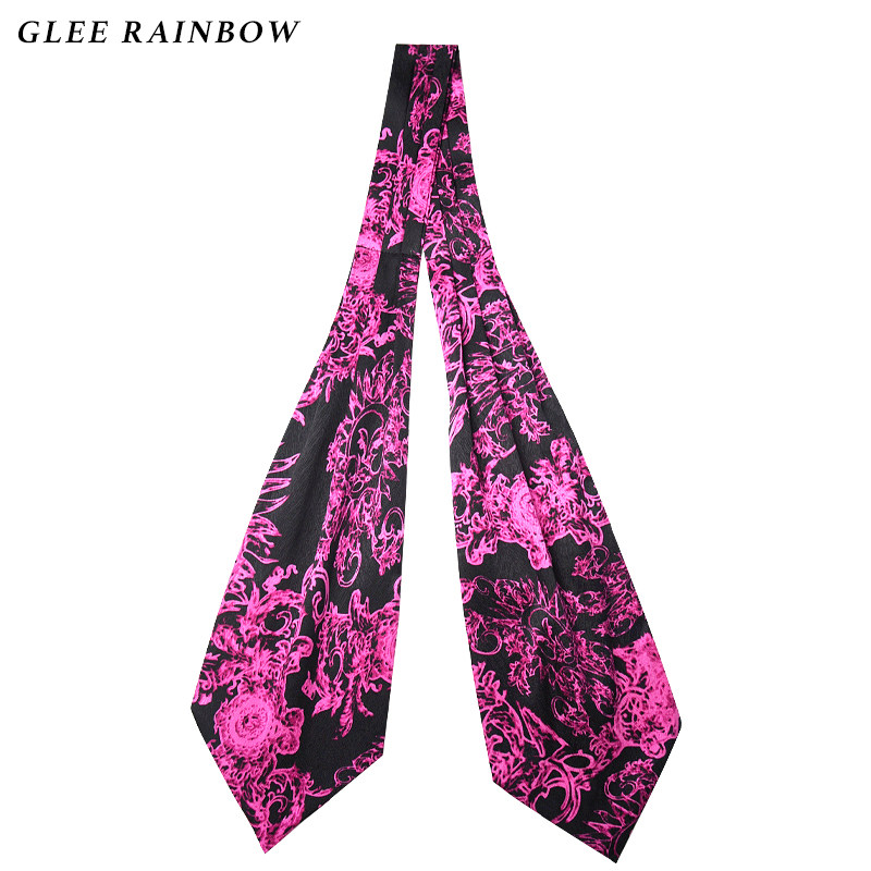 Glee rainbow黑粉哥特式花纹重磅真丝褶皱超宽时髦领带腰带