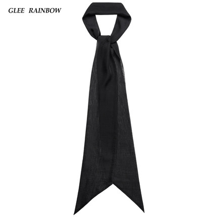 Glee rainbow黑色男士桑蚕丝条纹透视超薄真丝雪纺长丝巾围巾