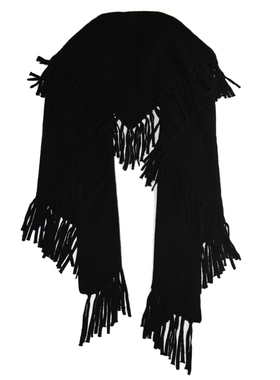 Glee rainbow黑色纯羊毛超大三角流苏披肩保暖围巾围脖