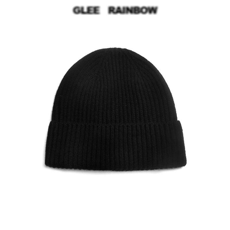 Glee rainbow黑色 米白酒红纯羊绒针织秋冬保暖街头冷帽毛线帽