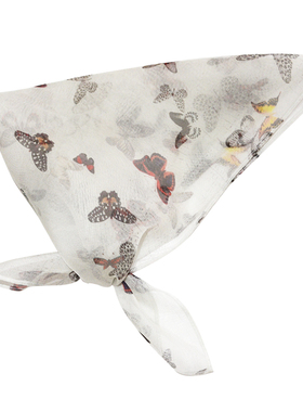 Glee rainbow朦胧超仙蝴蝶印花真丝欧根纱挺阔造型方巾头巾