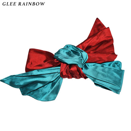 Glee rainbow日式复古真丝泰丝双宫绸缎撞色大蝴蝶结发带发饰