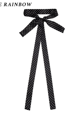 Glee rainbow黑色超细小波点100%真丝缎造型细丝巾小围巾