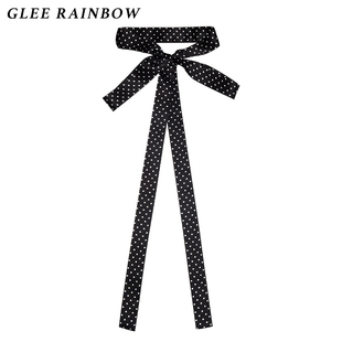 Glee rainbow黑色超细小波点100%真丝缎造型细丝巾小围巾