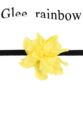 GLEE RAINBOW柠檬黄真丝棉立体颈花 黑色飘带甜美花朵项链 头花