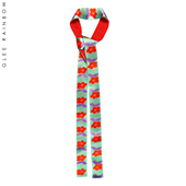 GLee rainbow复古绿正红花朵真丝双面撞色印花细丝巾