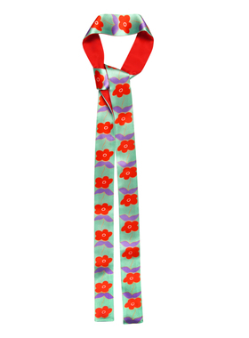 GLee rainbow复古绿正红花朵真丝双面撞色印花细丝巾