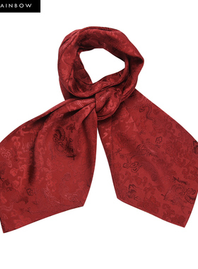 Glee rainbow独家限量 法式真丝暗朱红龙暗纹贵族领带围巾丝巾