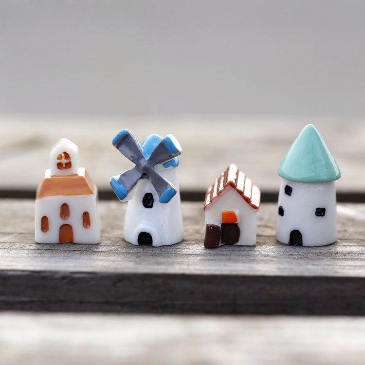 zakka迷你小房子微景观装饰配件树脂小房屋摆件别墅道具风车小屋