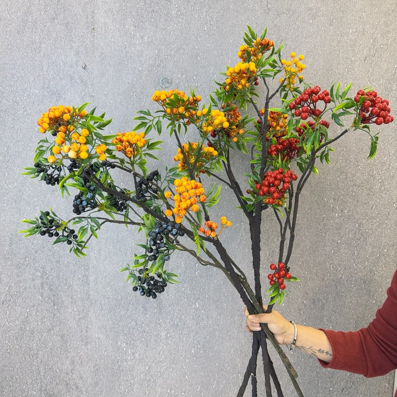 留夏仿真红果发财玉珊瑚果冬青餐桌摆花假花尤加利客厅圣诞装饰