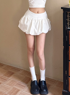 gagaopt2026夏季新款辣妹白色花苞蓬蓬裙高腰显瘦防走光A字半身裙