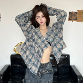 gagaopt设计感不规则蓝色格子开衫 高腰显瘦遮胯A字半身裙两穿 秋季