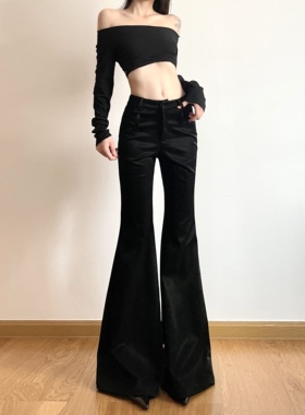 gagaopt2025新款蛇纹黑色皮裤高腰显瘦提臀微喇裤休闲拖地裤冬季