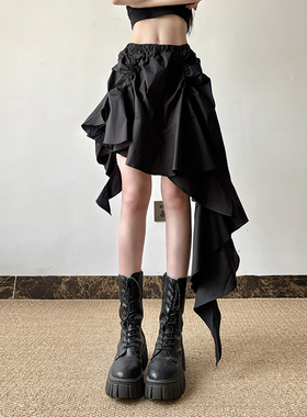 gagaopt哥特风不规则设计感半身裙女春季新款高腰显瘦荷叶边裙子