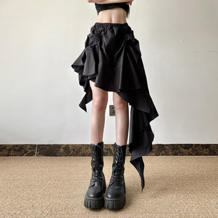 gagaopt哥特风不规则设计感半身裙女春季新款高腰显瘦荷叶边裙子