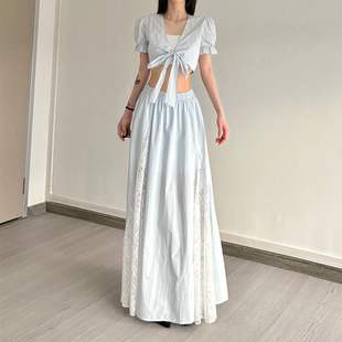 V领蝴蝶结T恤女气质修身 gagaopt优雅泡泡袖 显瘦百搭设计感上衣夏