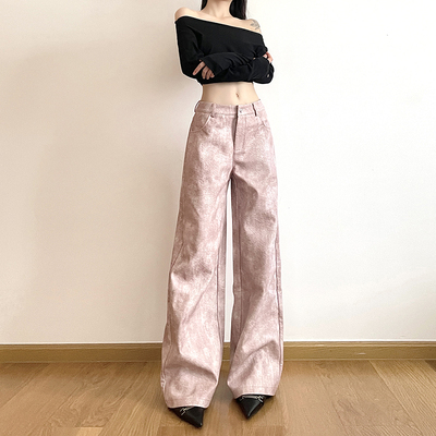 gagaopt高腰甜酷长裤粉色阔腿裤